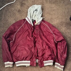 Red and Gray Hooded Jacket